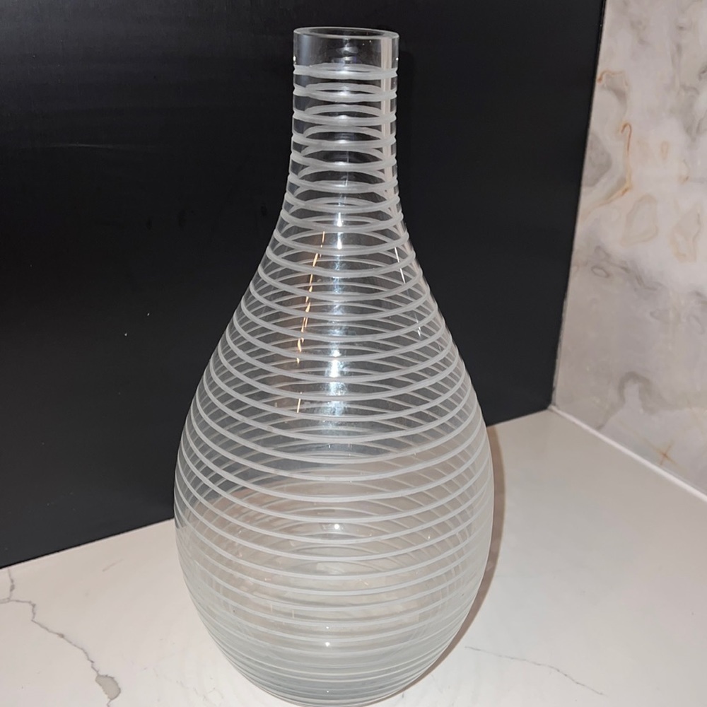 12" Blown Etched Glass Bottle Vase